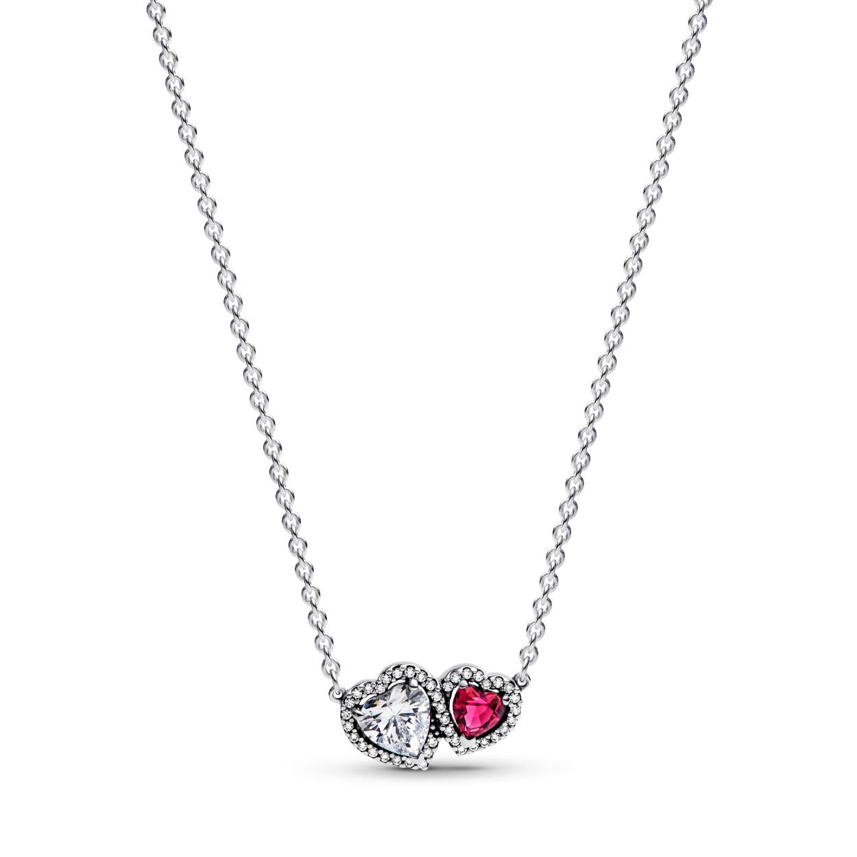 Zilveren ketting met hartjes en zirkonia 