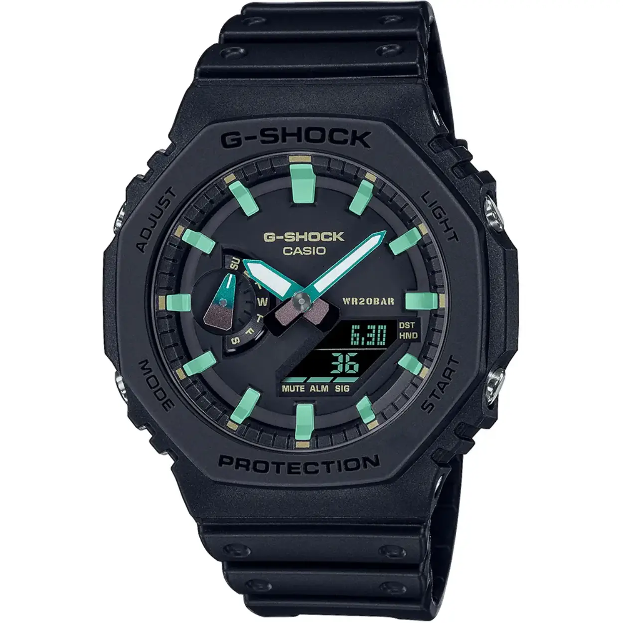 Dit G-Shock horloge heeft een kast gemaakt van Met carbon versterkt kunststof met een diameter van 45 mm en is voorzien van een Kunststof band. In de kast bevindt zich een Casio kwaliteitsuurwerk en is afgewerkt met Mineraalglas.