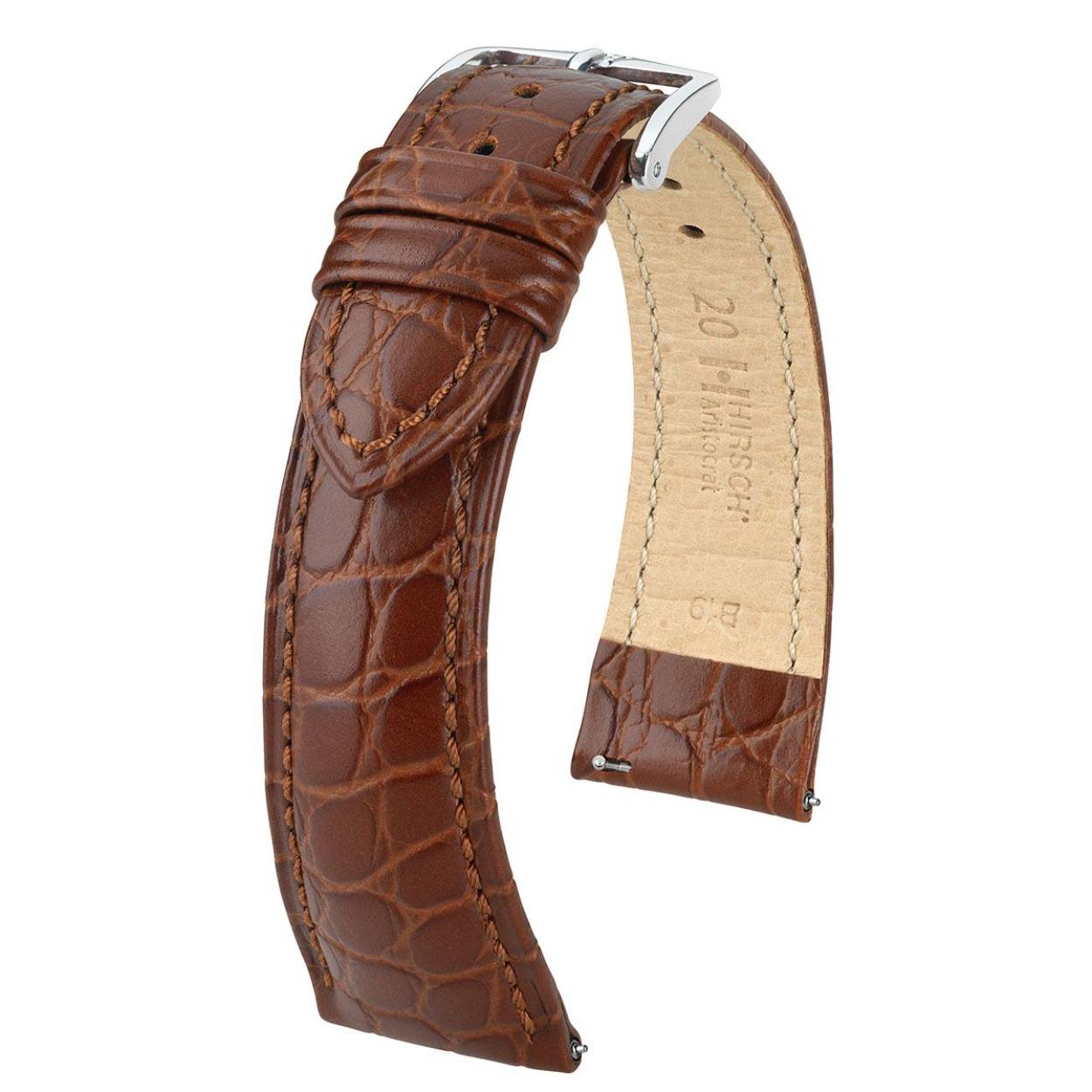 Het is de tijdloze elegantie die onze ARITOCRAT-armband tot een speciaal accessoire voor uw horloge maakt.

Horlogeband voor dames en heren
Hoogwaardig Italiaans kalfsleer met krokodillenlook
Semi-mat oppervlak
Harmonisch gevormde camber
Eenvoudig te verwisselen dankzij het HIRSCH Quick-Release System
De horlogeband ARITOCRAT is een tijdloze klassieker. Hier wordt het fijnste Italiaanse kalfsleer gecombineerd met de esthetiek van een krokodillenflank. Het semi-matte oppervlak met natuurlijke licht-donker variantie zorgt voor de nodige elegantie. Bovendien maakt deze leren armband indruk met het traditionele HIRSCH-silhouet, fijne ton-sur-ton stiksels en gedefinieerde reliëflijn op de armband en lussen.

Dankzij de medium vulling en het HIRSCH Softglove voeringleer overtuigt de ARISTOCRAT met zijn hoog draagcomfort. Maak de horlogeband regelmatig schoon onder lauwwarm stromend water en droog hem daarna af met een katoenen doek. Daarnaast laat je hem ook gemakkelijk op je hand drogen.

ARISTOCRAT is uitgerust met ons HIRSCH Quick Release-systeem. Verander de horlogeband eenvoudig en gemakkelijk zelf.

Details over de ARITOCRAT horlogeband

Te bestellen in de kleuren beige, bruin en zwart
Verkrijgbaar in aanbouwbreedtes 16, 18 en 20
