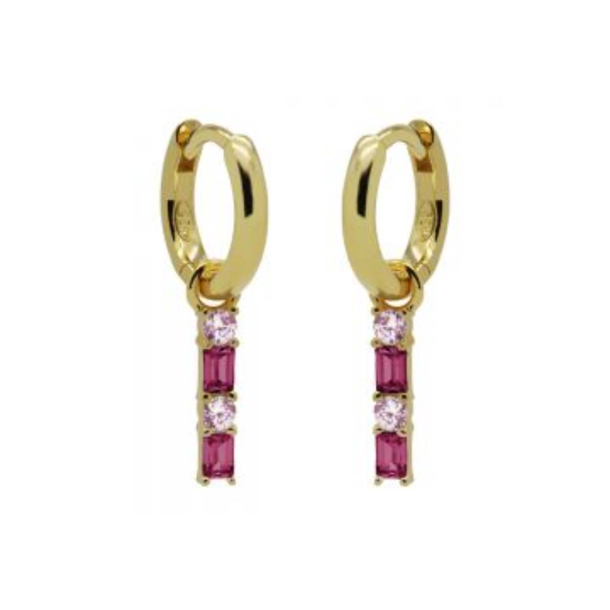 Karma Hinged Hoops Double Zirconia Square Baguette RUBY Goldplated