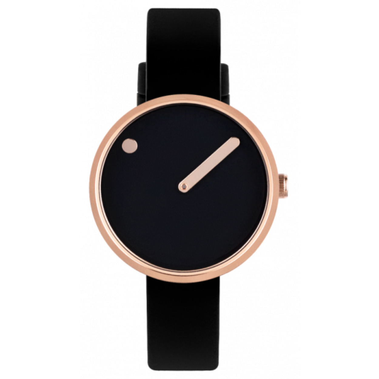 Picto 30 mm, zwarte plaat, rosé kleurige kast, zwarte silliconen band