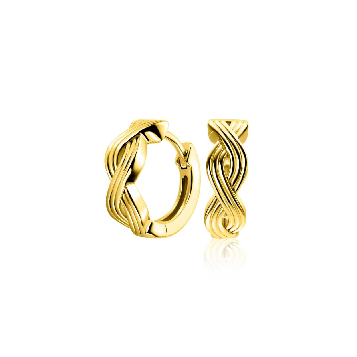 ZINZI gold plated zilveren oorringen (15mm) met een gevlochten Infinity teken in lijnen motief. Met luxe en gemakkelijke klapsluiting. Vervaardigd van eerste gehalte zilver (925) en extra geel verguld.