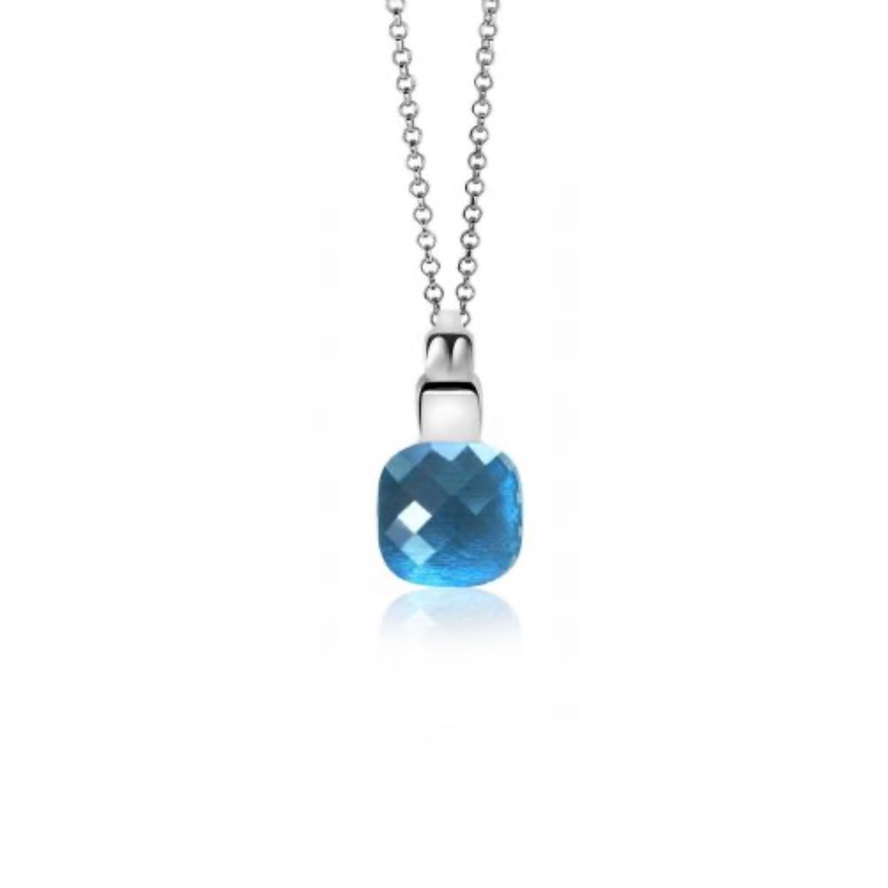 Zins zilveren vierkante hanger met blauwe kleursteen 18mm 