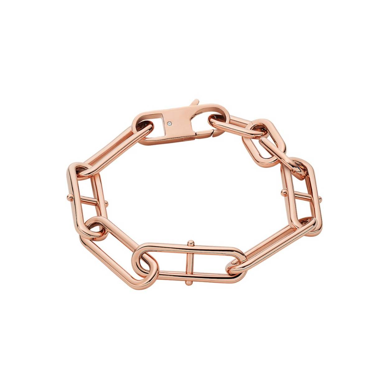 Deze luxe dames armband in een trendy roségoudkleur is vervaardigd van hoogwaardig roestvrijstaal. Ideaal om mee te combineren door de sprankelende gepolijste afwerking. Een fashionable accessoire voor elke gelegenheid.