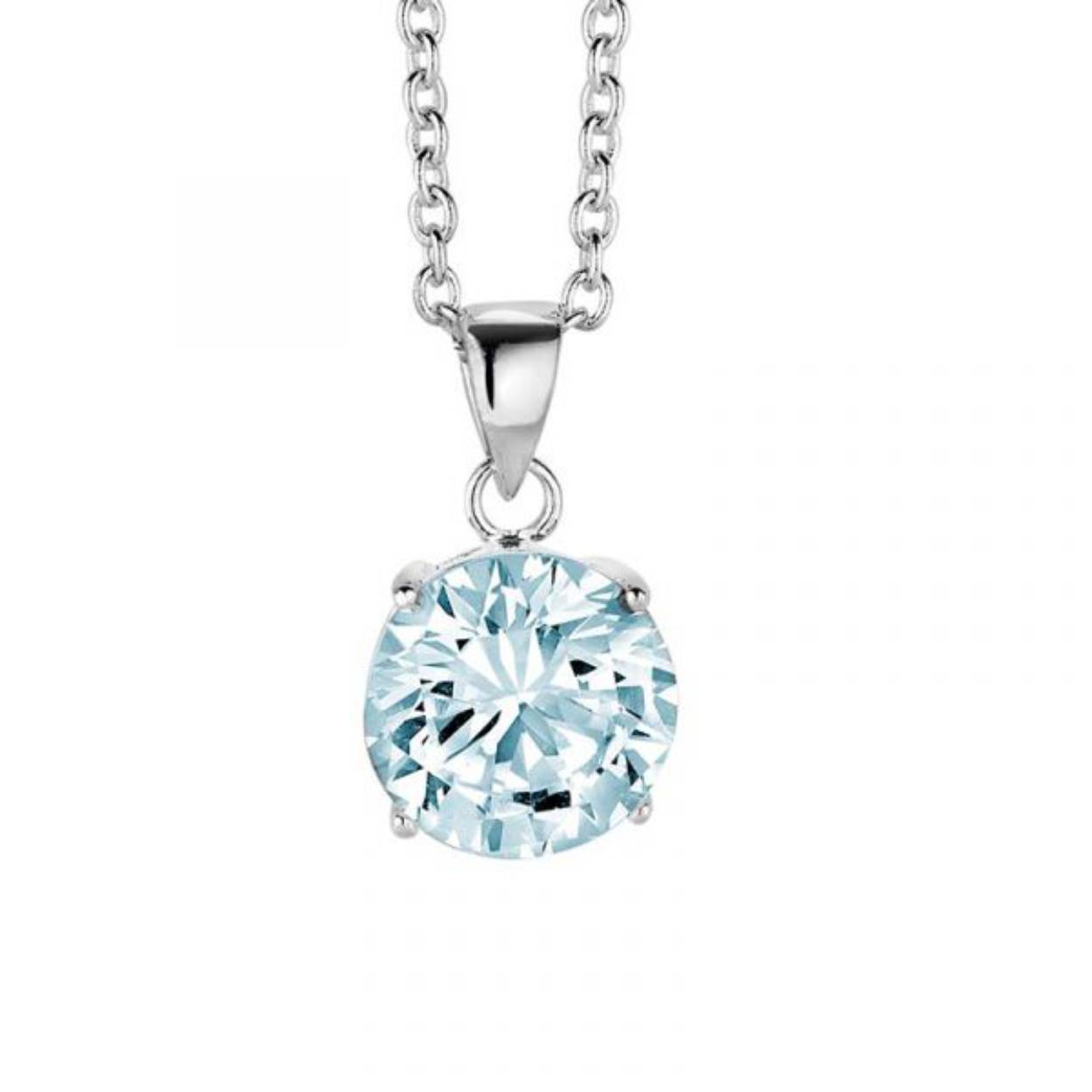  Zilveren collier met hanger - zirkonia rond 10 mm - lengte 40 + 5 cm - zilverkleurig / blauw