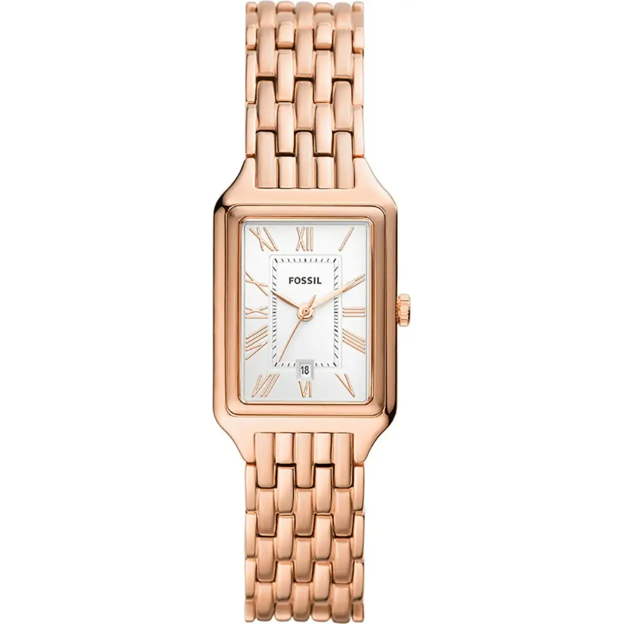 Dit Fossil horloge heeft een Roestvrijstaal kast met een diameter van 23 mm en is voorzien van een Roestvrijstaal band.