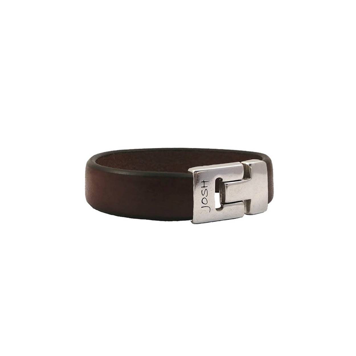 Josh armband leder verzilverd Bruin 24345-S-BR/L-1