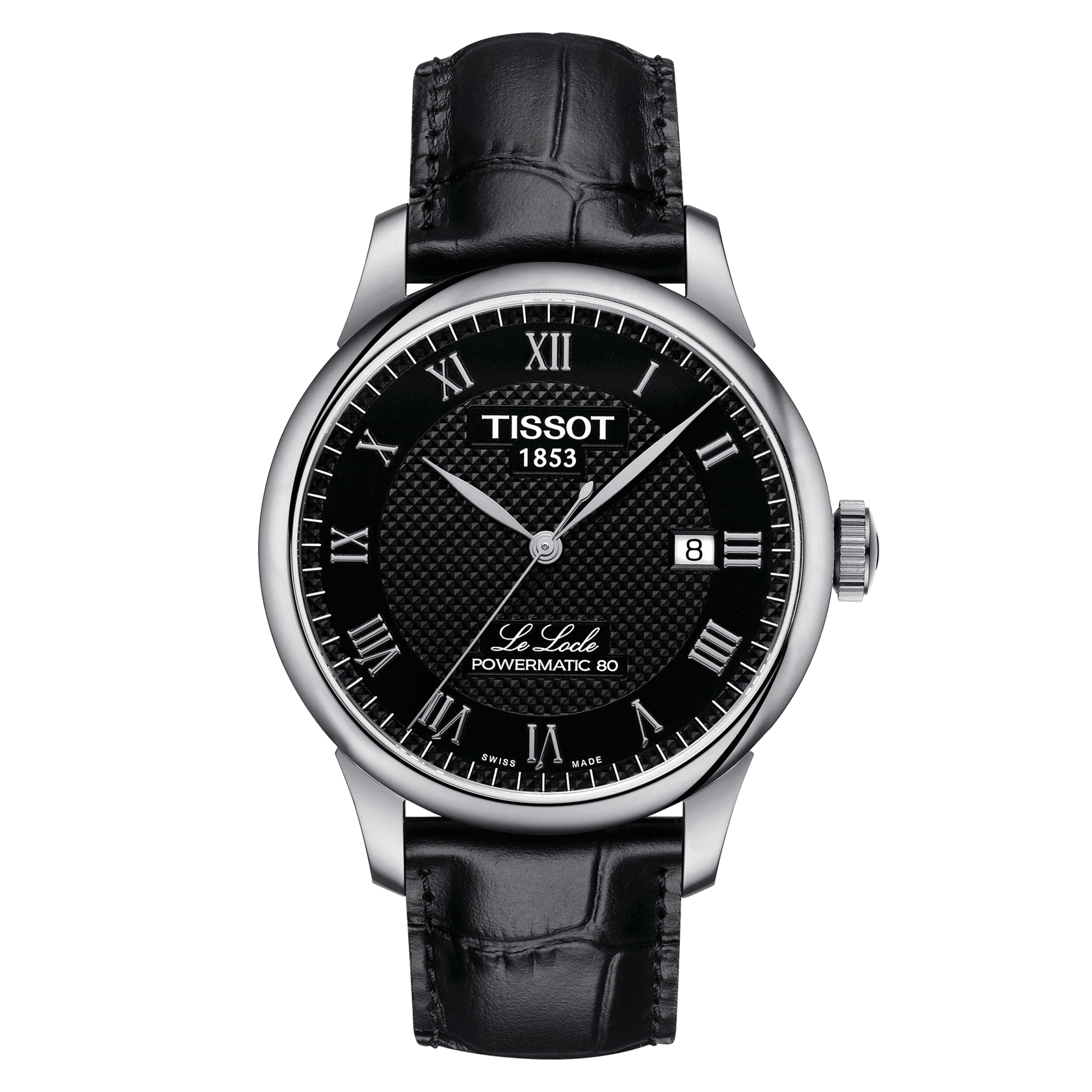 TISSOT LE LOCLE POWERMATIC 80, ZWART LEREN BAND STALEN KAST