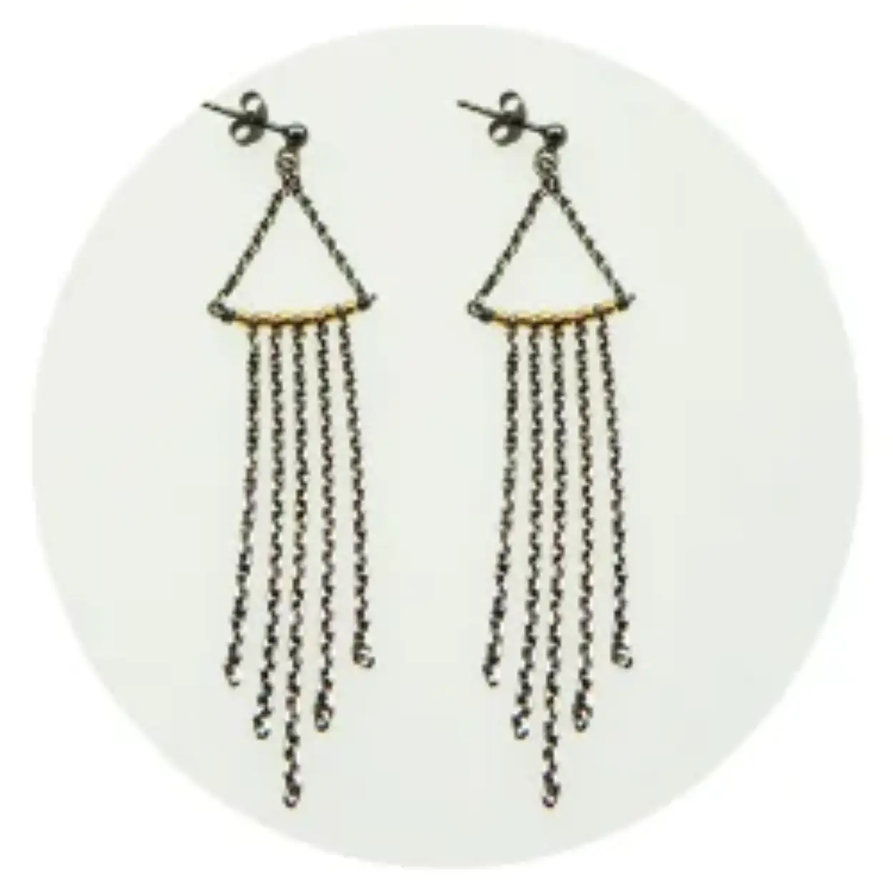 Oorbellen - Waterval - Zwart Rhodium/Verguld
Oorbellen met elk 5 kettinkjes in verschillende lengtes zoals een Waterval - totale hoogte ca. 7,5cm