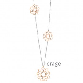 Stalen collier met rosékleurige bloemen - Lang model - Karabijnsluiting