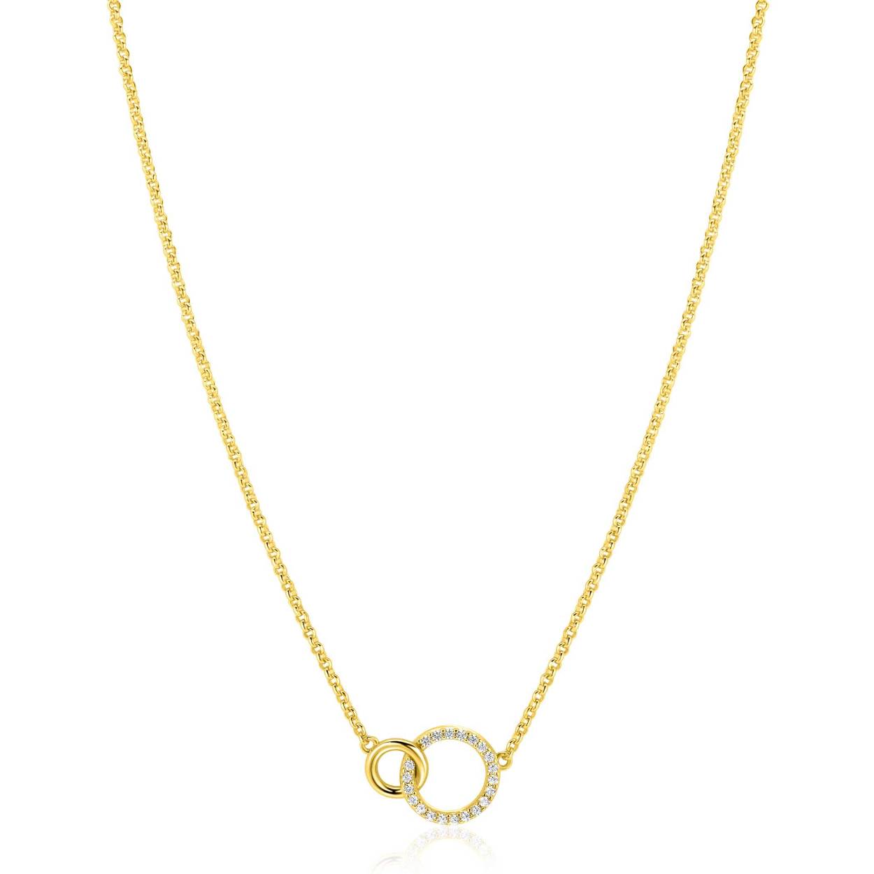 ZINZI goldplated zilveren ketting met twee verbonden ronde schakels witte zirconia's ZIC1782Y