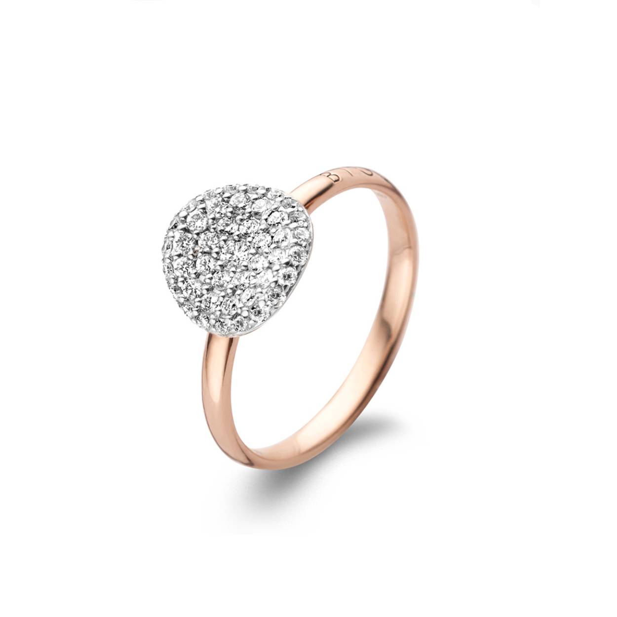 Deze Mini Waves ring is vervaardigd in 18-karaats roségoud en afgewerkt met witte diamanten 0.38ct.