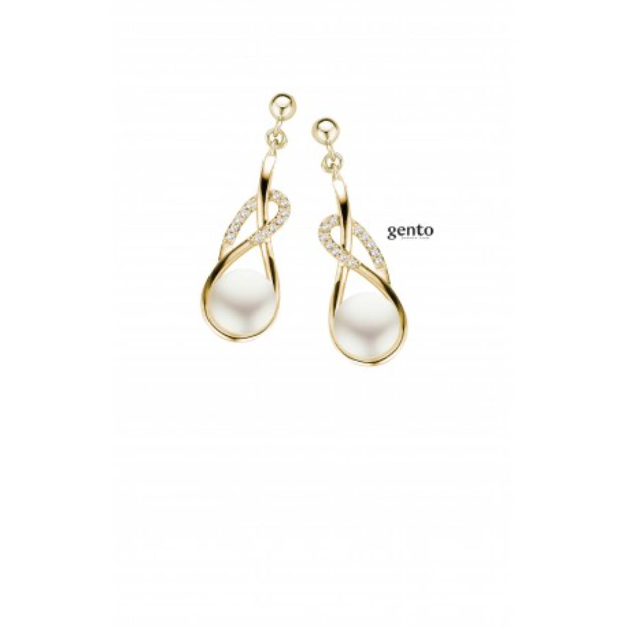 Oorbellen zilver gold plated zirc/parel