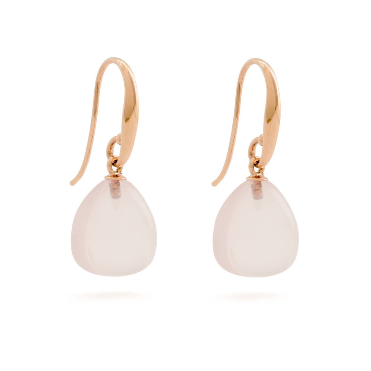 gouden oorhangers, druppel roze quartz+gdn haak