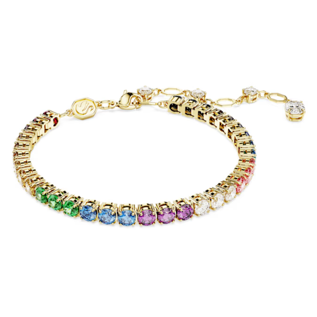 Vier uw ware kleuren met de vreugdevolle styling van deze Matrix-armband. Het sieraad met goudkleurige toplaag is volledig bezet met een reeks stralende, regenboogkleurige stenen, die elk zijn geplaatst in een verfijnde klauwzetting, en sluit met een karabijnsluiting. Dit sieraad is gemaakt voor zelfexpressie en kan worden gecombineerd met een bijpassende ring.

Artikelnr.: 5685691
Collectie:  Matrix
Lengte (minimum - maximum): 16.5 - 21.5 cm
Breedte: 0.4 cm
Materiaal:  Goudkleurige toplaag
Kleur:  Meerkleurig
Type sluiting:  Karabijn