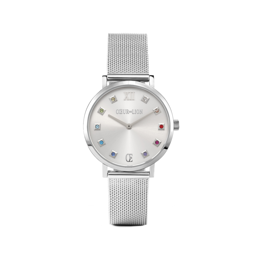 Voor avontuurlijke vrouwen. Dit horloge is net zo spannend als de tijd waarin we leven: de hoogwaardige behuizing en Milanese armband van roestvrij staal worden gecombineerd met een Silver Sunray-wijzerplaat met sprankelende Swarovski®-kristallen voor een uitbarsting van kleur.