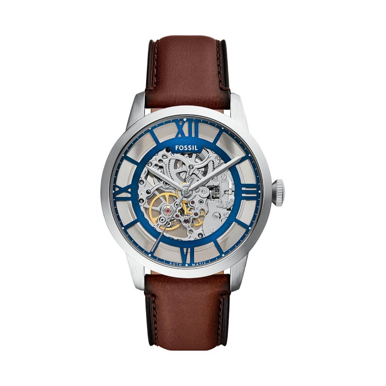 Het Townsman horloge is een modern icoon, vervaardigd om het gedetailleerde automatische uurwerk te tonen. Het zelfopwindende mechanisme is zichtbaar door een rijke blauwe doorschijnende sunray-wijzerplaat die een compromisloos zicht geeft op de innerlijke werking. Dit horloge is gemaakt voor nauwkeurige tijdwaarneming en heeft een soepel bruin leren bandje voor een strakke en verfijnde look. Het is een echte blikvanger voor een moeiteloze stijl voor elke dag.
