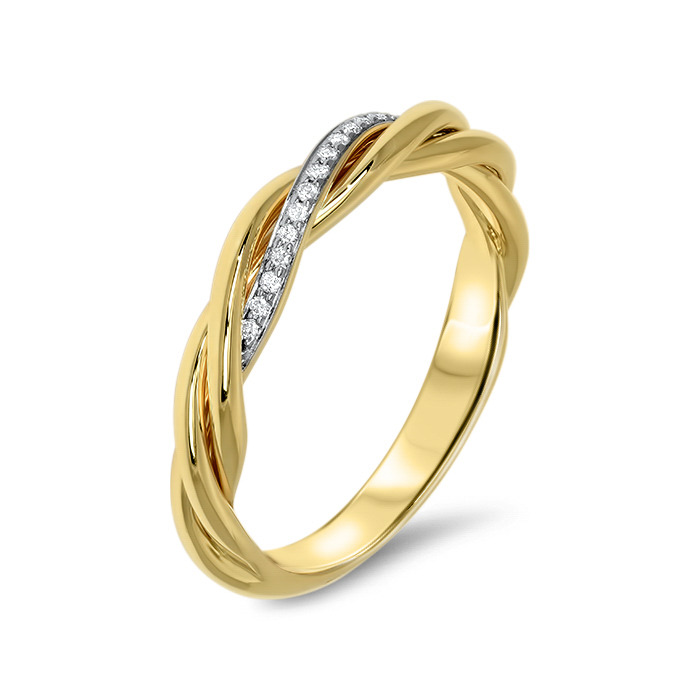 Elegante geelgouden getorste ring met briljant