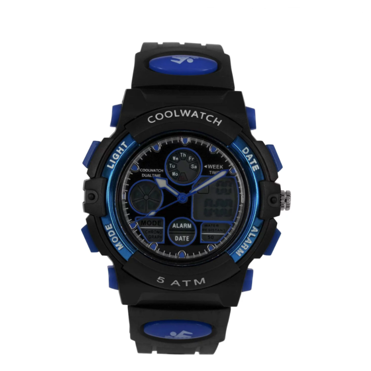 COOLWATCH Kinderhorloge van het merk Prisma. Er zit een datum- en dagfunctie op, met een digitaal en analoge klok en nog meer functies.
