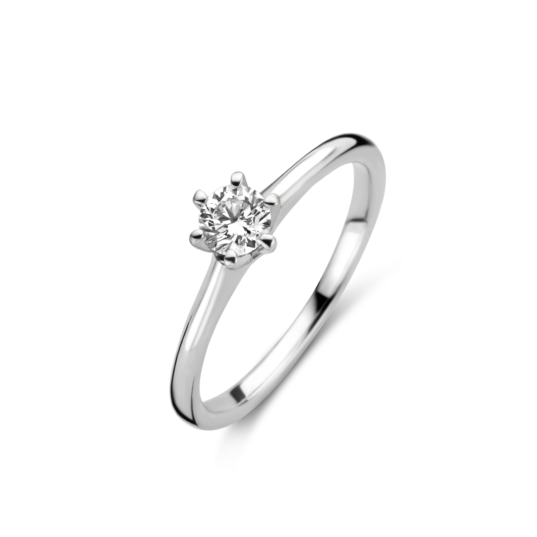 gouden damesring Reale met 0.07ct briljant. maat 18 en verkrijgbaar in diverse andere maten.
Een tijdloos, elegant en stijlvol model, met een mooie lage zetting waarbij de briljant geslepen diamant door 6 zetpootjes wordt omringd