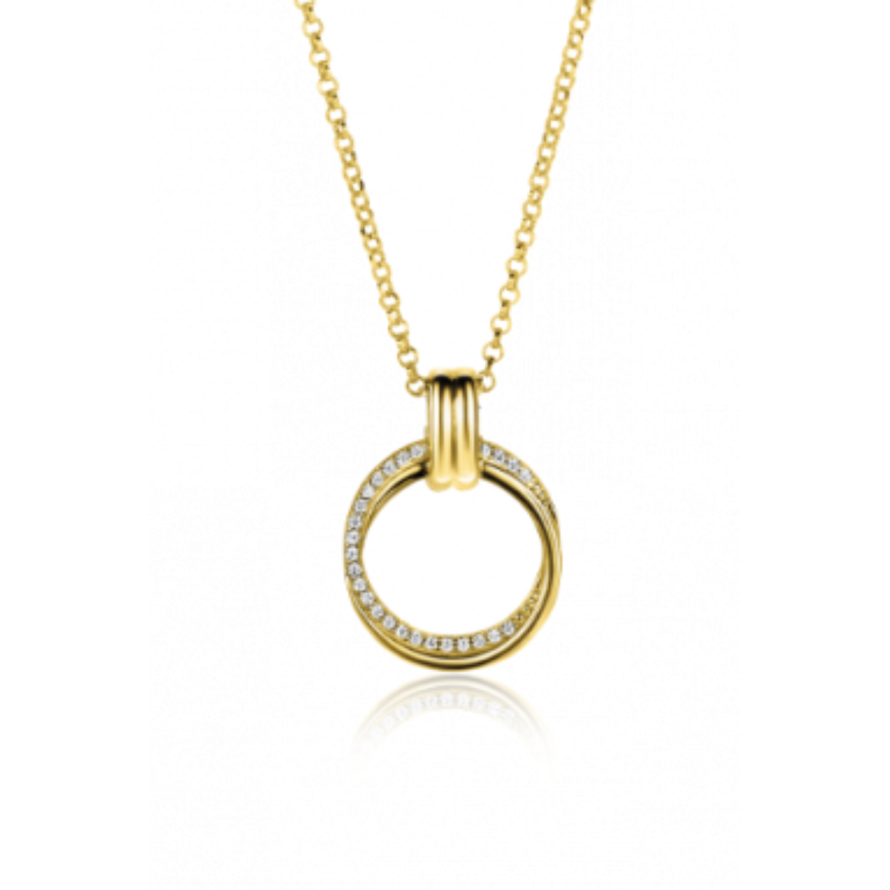 ZINZI zilveren ketting 45cm in 14K geelverguld met ronde hanger 22mm ZIC2266Y