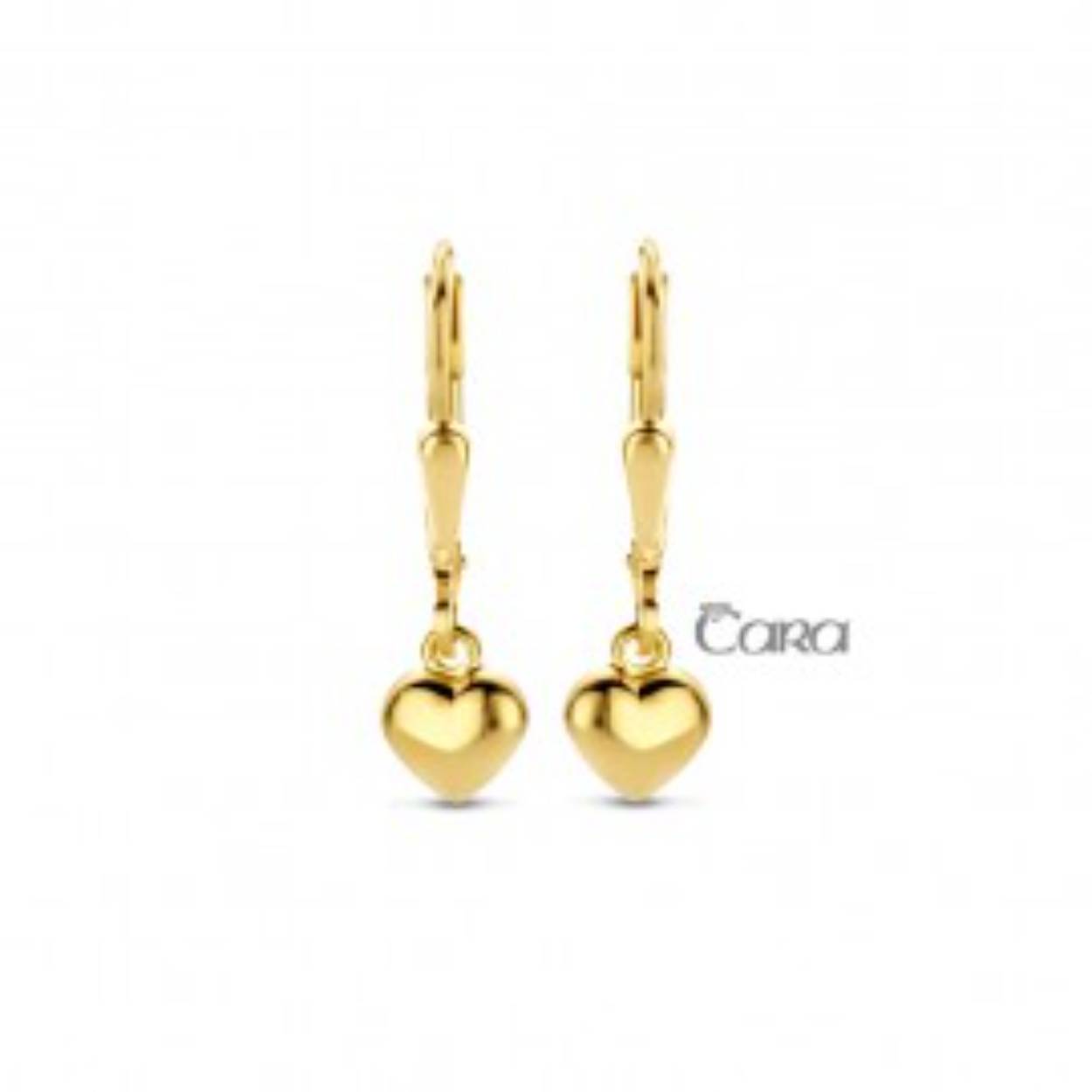 18 kt geel gouden oorhangers met hartje
Sluiting met Franse haak