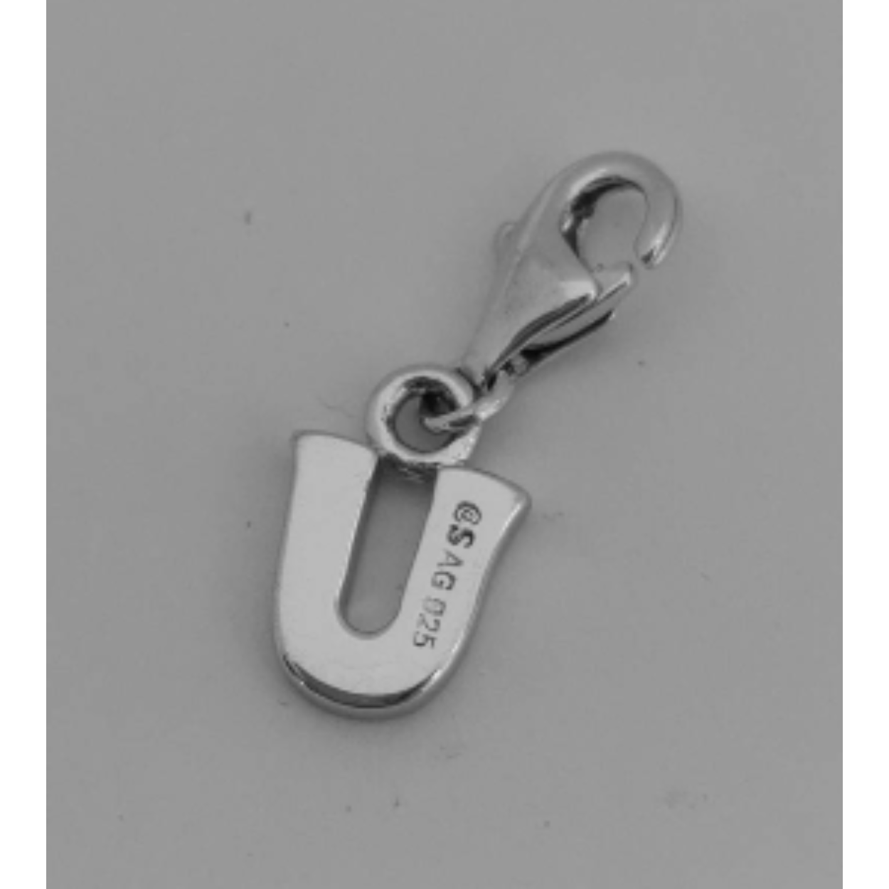 Zilveren hanger/bedel letter U 