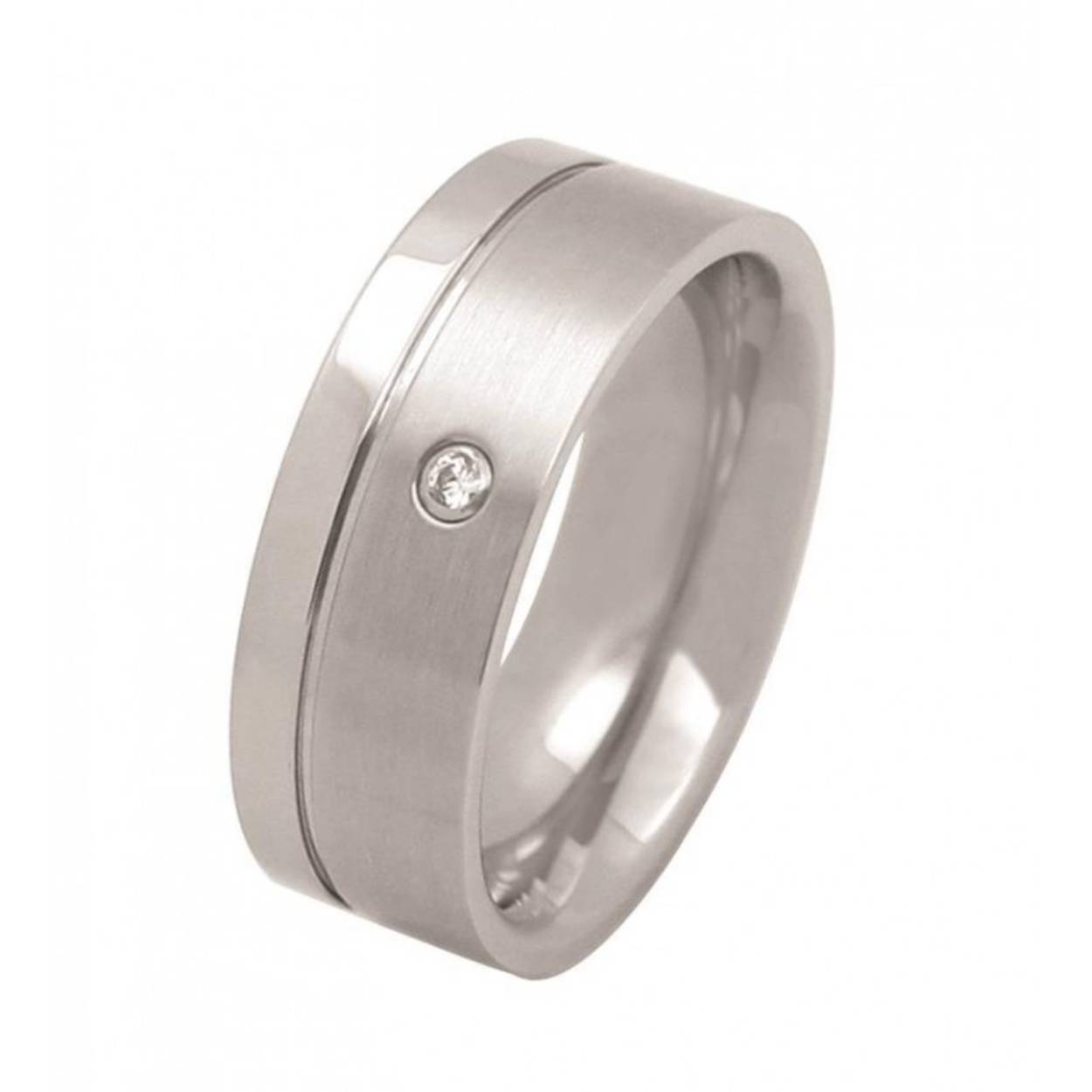 STAAL RING MAT/POLY MET 1X ZIRKONIA - 7 MM BREED
