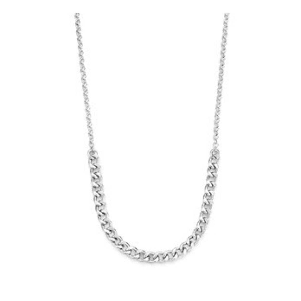 Gerhodineerd 925 zilveren gourmet collier uitgevoerd met een karabijn sluiting. Het collier heeft een draaglengte van 41cm en een extensie van 4cm.