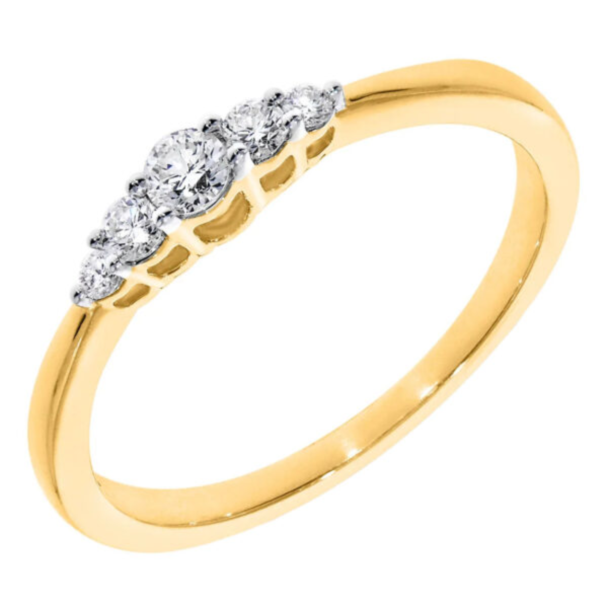 Dit prachtige 5-Steens Ring Oplopend met diamanten, modelnummer 0330GGA3351, is vervaardigd uit goud en volledig goudkleurig. Met een ringmaat van 57, schittert de ring met briljante H (White Wesselton) diamanten van puurheid SI1, in oplopende grootte. Ideaal als aanzoeksring, om te dragen bij formele gelegenheden of als elegant dagelijks accessoire.