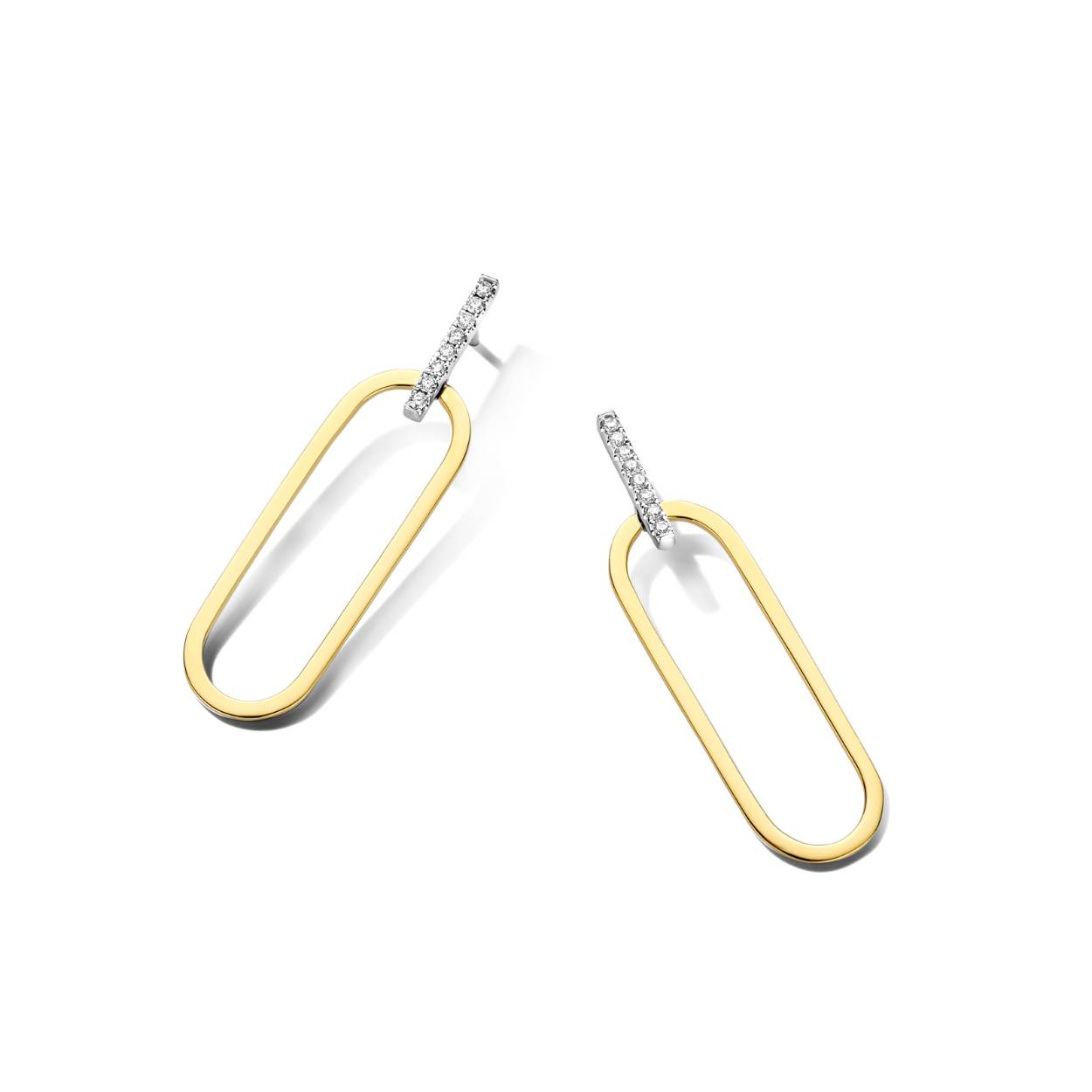 Oorbellen geel/wit goud 18 kt + 0.14ct brilj