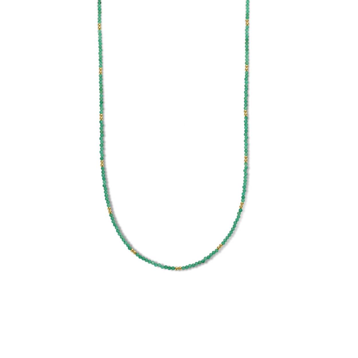 Geelgoud op 925 zilveren collier uitgevoerd met een schitterende groen agaat. Het collier heeft draaglengte van 40cm met 4cm extensie. Geen garantie op de plating.