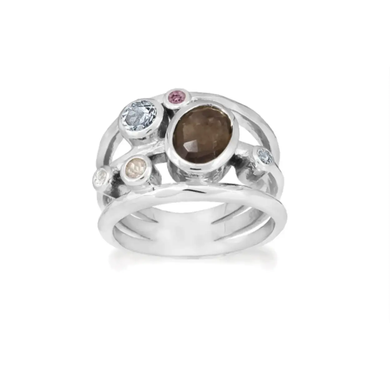 ring met rookkwarts, toermalijn, topaas