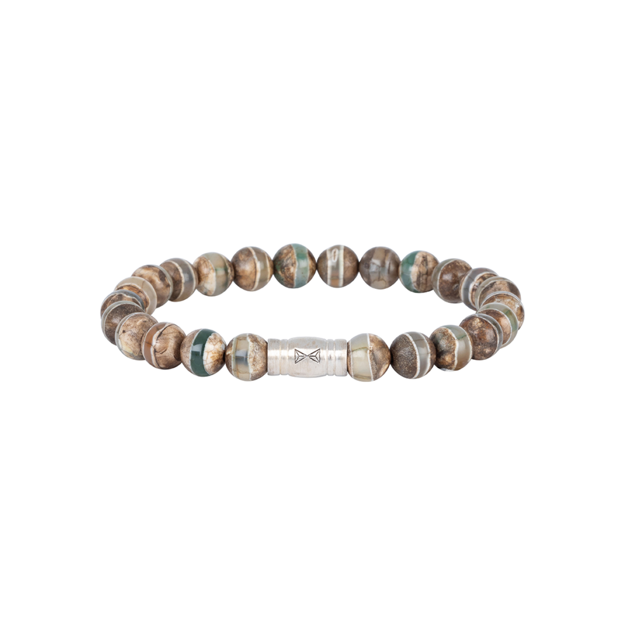 Stijlvol en minimalistisch. Deze armband is gemaakt van hoogwaardige edelstenen die perfect combineert met zowel formele als casual kleding. Gemaakt met 8 mm Tibetaanse (Dzi) Agaat Groen-Bruine kralen en een subtiel zilver 925 slot. Deze natuurstenen kenmerken zich door hun donkere en lichtbruine kleuren met witgroene nerven. Combineer deze armband met andere Aze sieraden en geef jouw look een stijlvolle extra touch.