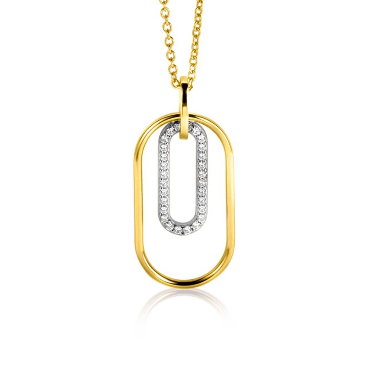 ZINZI zilveren hanger 14mm met rechthoekige witte zirconia en luxe hangoog ZIH2392 (zonder collier)
