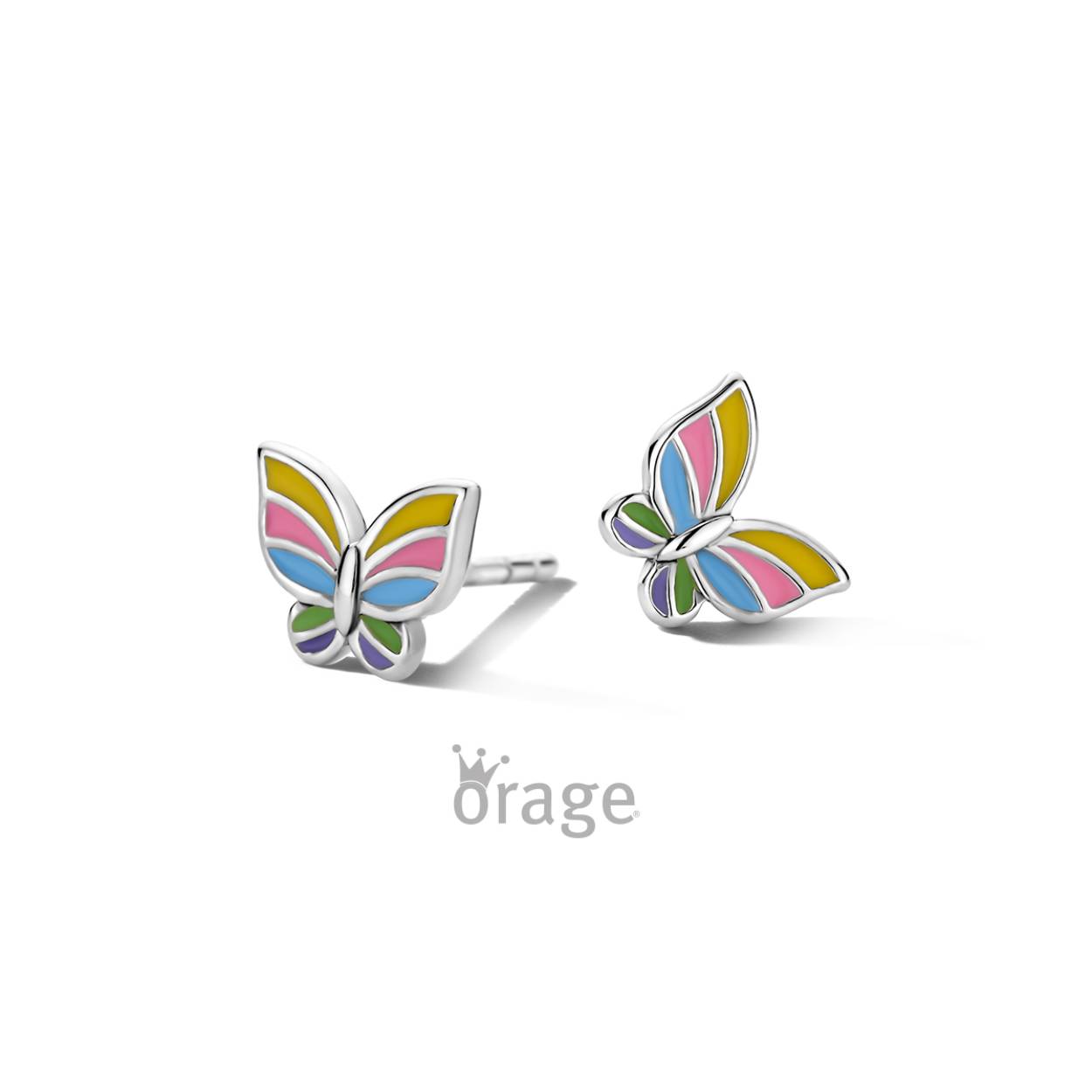 Orage Kids oorstekers zilver vlinder multi color
