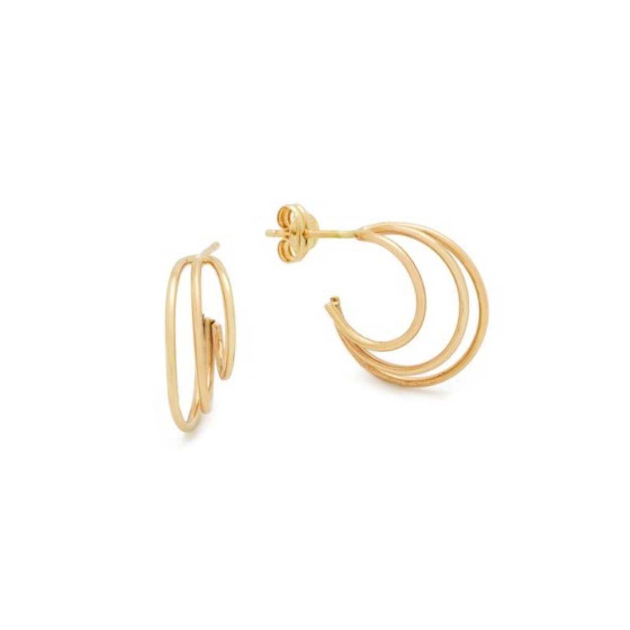 14k geelgouden  multi-look oorstekers met drie gladde banen. Het lijkt alsof je drie oorringen in je oren hebt