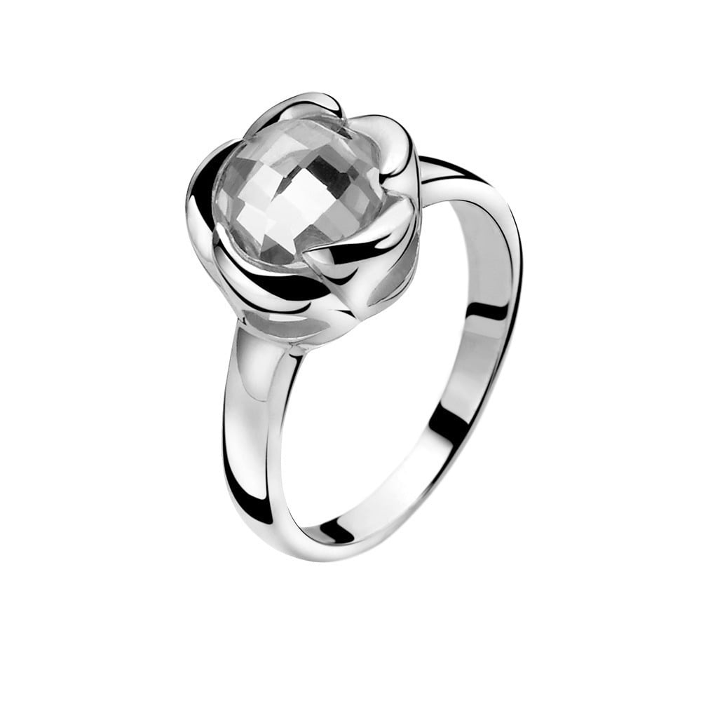 ZINZI zilveren bloemenring met zirconia. De fleurige van zirconia gecreërde bloem geeft elke outfit een natuurlijk twist. Ideaal om te combineren met de bijpassende Zinzi bloemenhanger en oorknoppen.