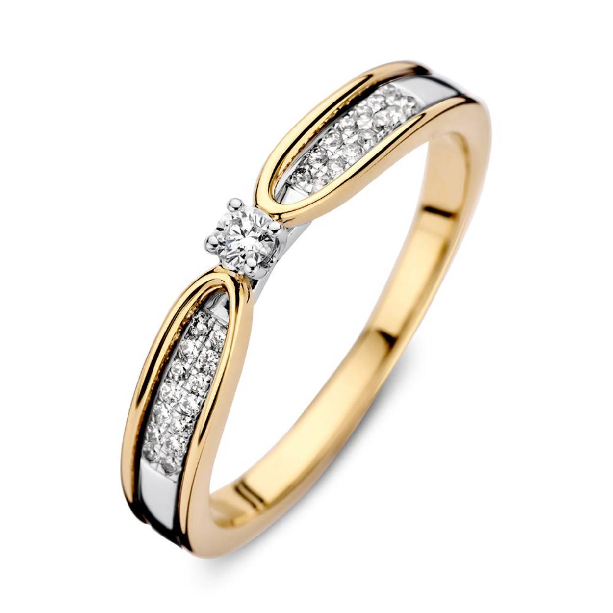 Gouden ring briljant  bicolor 0.13 crt.   H-SI