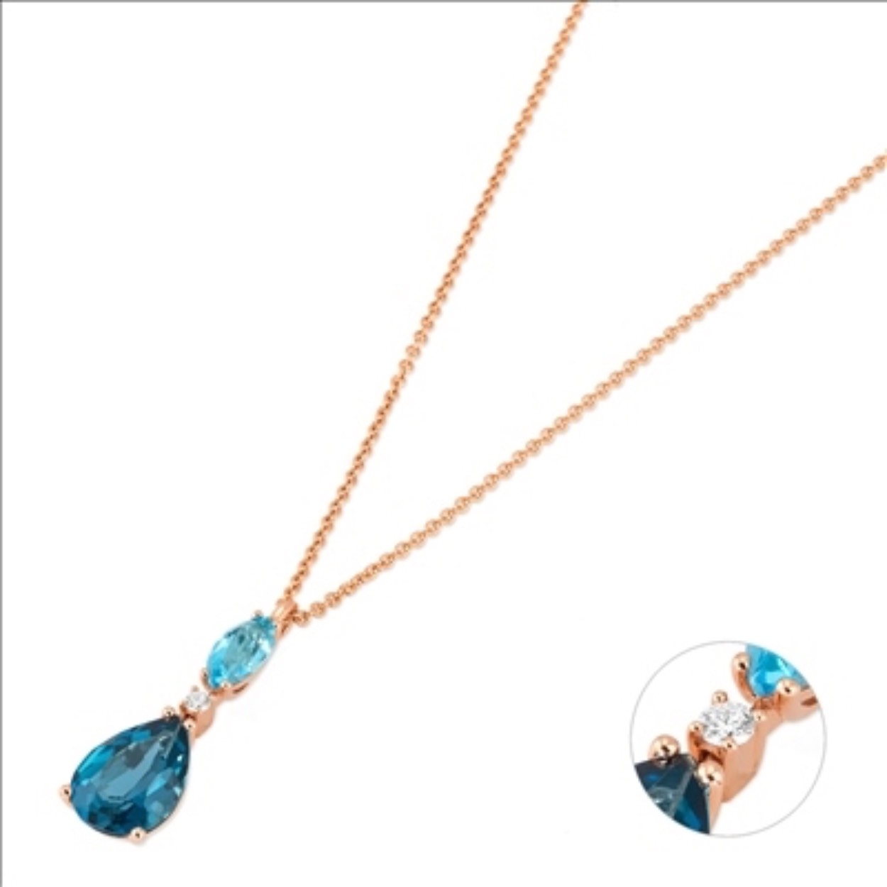 Roségoud anker collier met hanger London blue topaas en diamant 