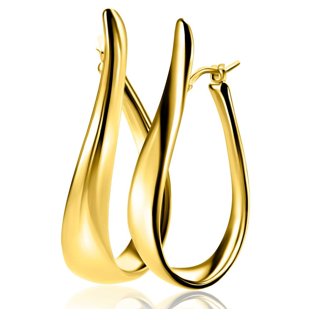 ZINZI gold plated zilveren grote oorringen (49mm) in organische open gewerkte vorm met een speelse twist. Met handige bovensluiting. De sluiting is mooi weggewerkt achter de oorringen, waardoor het lijkt alsof de druppel volledig gesloten is. Vervaardigd van eerste gehalte zilver (925) en extra geel verguld.