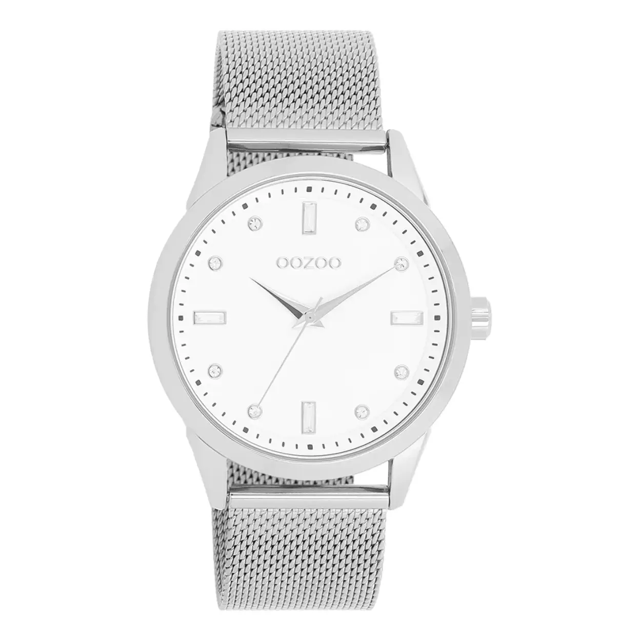 Zilverkleurige OOZOO horloge met zilverkleurige metalen mesh armband - C1128