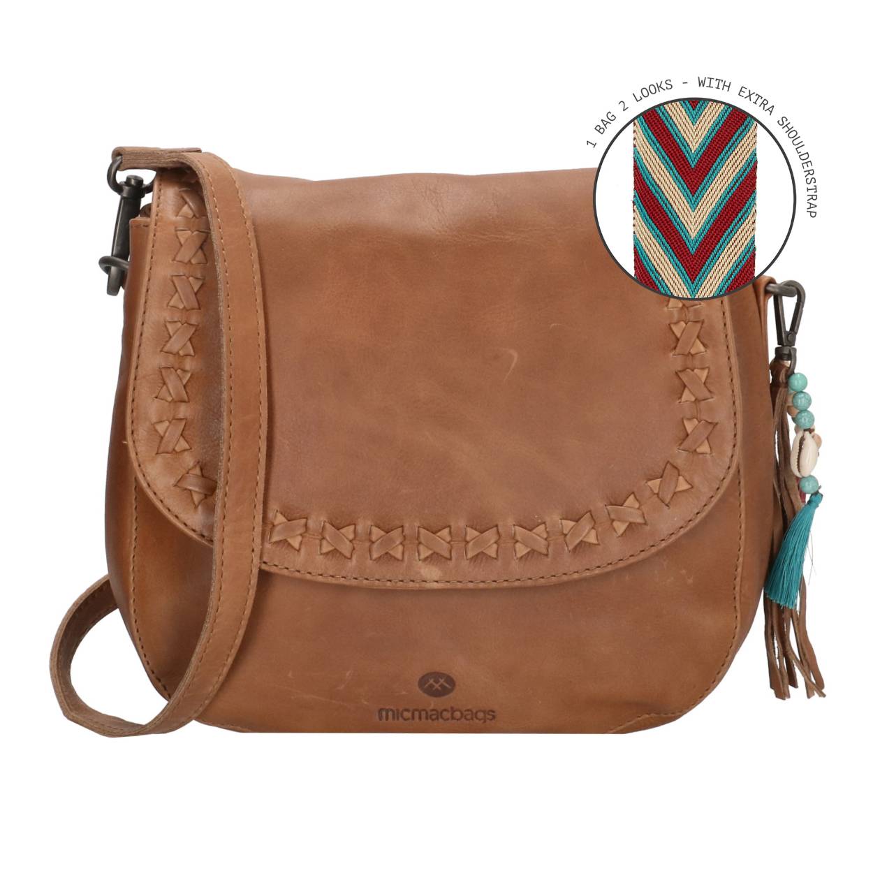 Deze Micmacbags schoudertas uit de Friendship collectie heeft een uniek design met details als de kleurrijke schouderband en vrolijke tashanger. Liever een neutrale look? Bij de tas wordt ook een leren schouderband geleverd in de kleur van de tas. Deze damestas is gemaakt van stevig leer waardoor je er lang plezier van zult hebben. Onder de overslag heeft de tas twee hoofdvakken, met extra steekvak voor je telefoon, ritsvakje en een sleutelhaakje. Ook heeft de tas een achtervak met ritssluiting. Ideaal voor elke look!

De eigenschappen van deze schoudertas zijn:

Overslag met magneetsluiting
Hoofdvak met tussenschot
Insteekvak
Ritsvak
Sleutelhaakje
Achtervak met ritssluiting
Afneembare en verstelbare schouderband met print
Extra leren schouderband verstelbaar
Tashanger