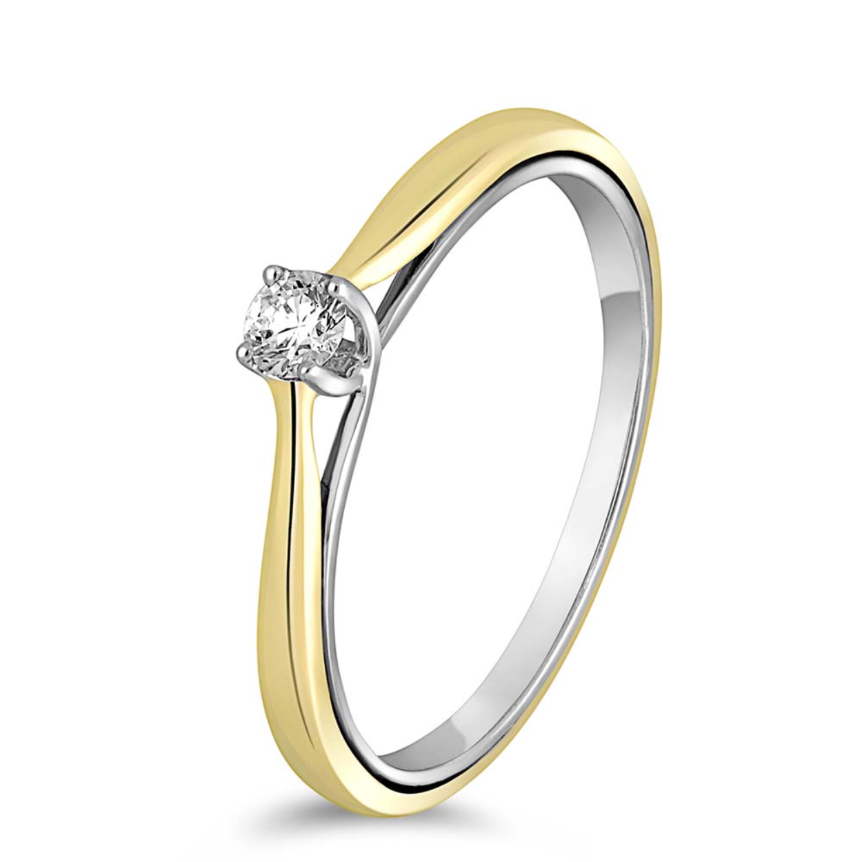 Bicolor solitair ring mt 17,25