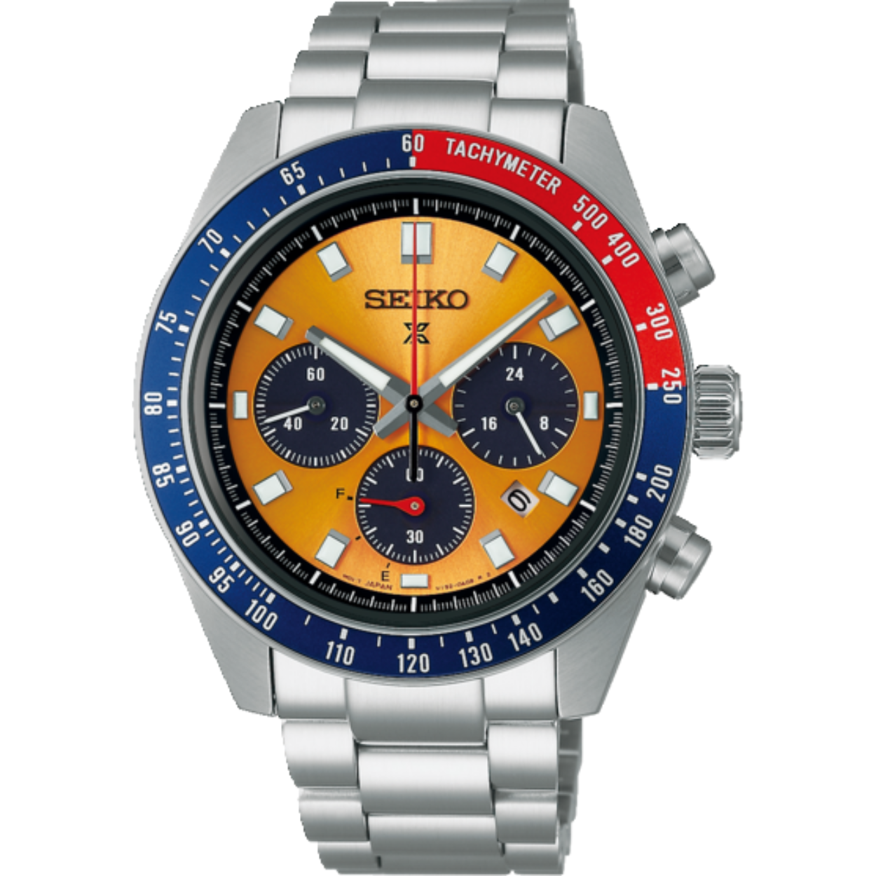 PROSPEX SPEEDTIMER SOLAR CHRONOGRAAF SS BRACELET ORANJE 100M WR SSC947P1