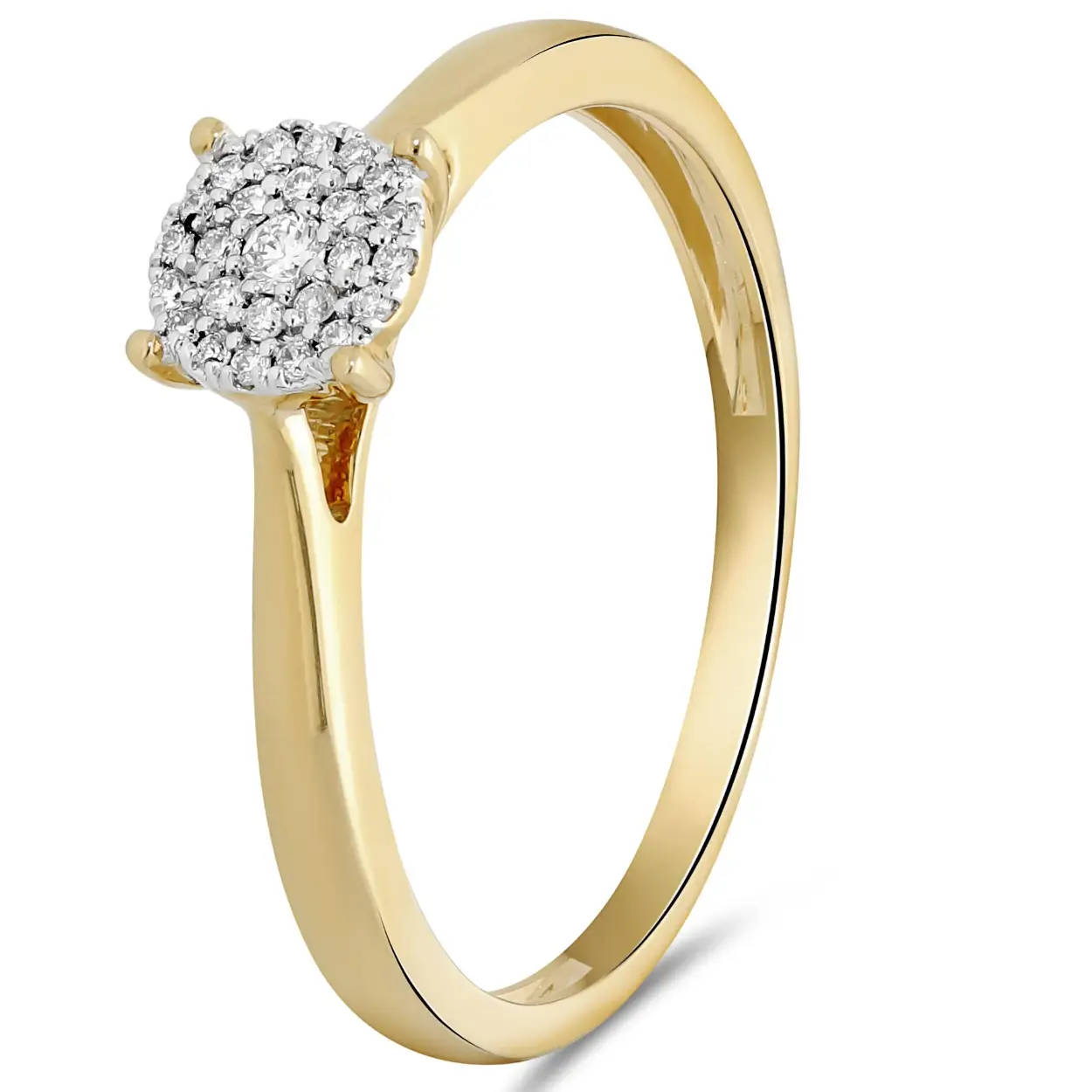Pas Diamonds 14 karaat gouden soliair ring vol met 25 diamantjes in totaal 0.09 crt in cluster gezet - GGA2186 H-Si