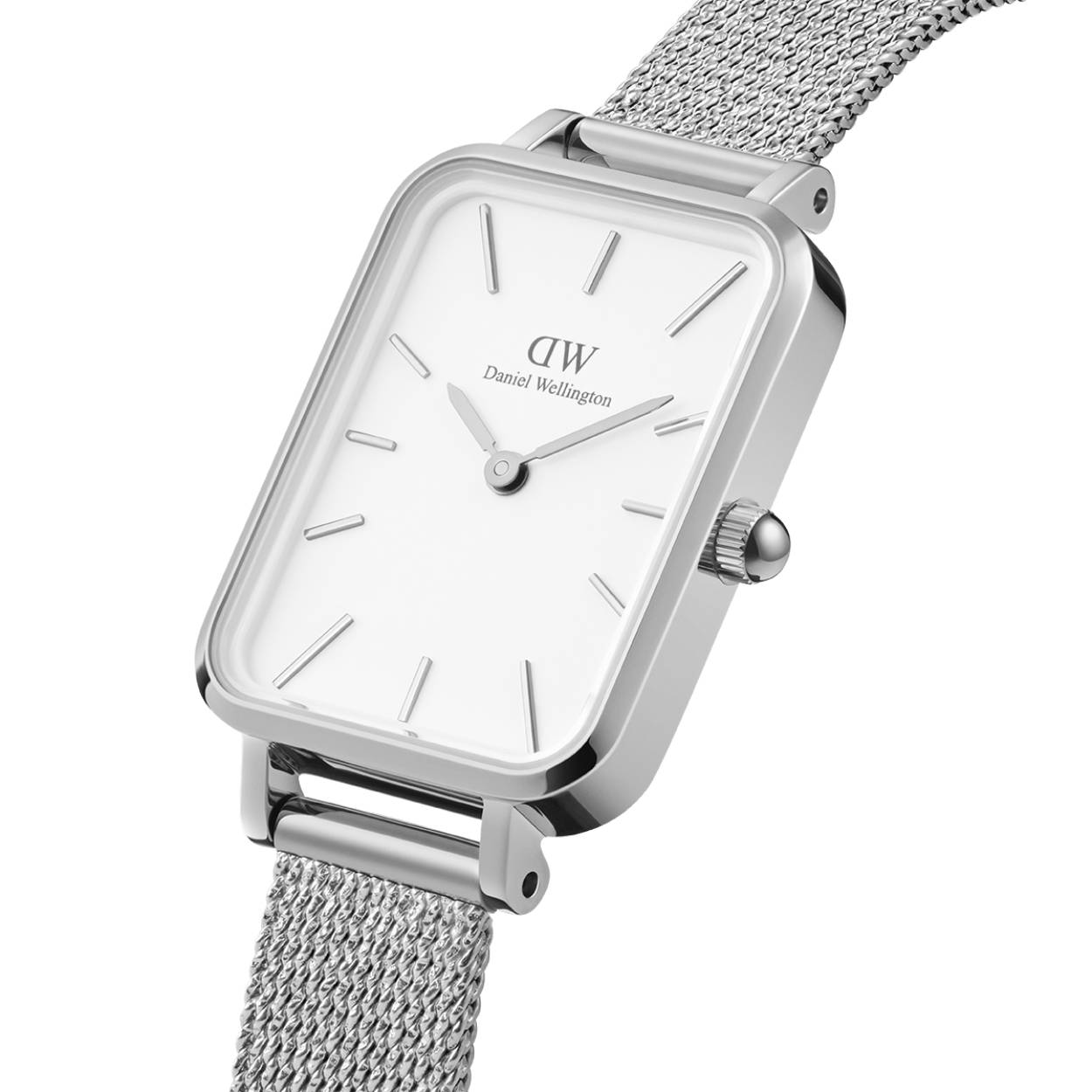Trendy rechthoekig horloge van Daniel Wellington zilverkleurig horloge met een mooie klassieke mesh band