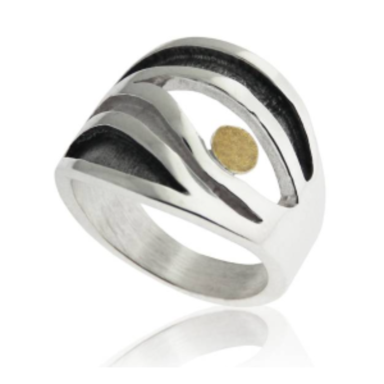 925 wit zilveren ring gecombineerd met geoxideerd zilver en 18k geel goud.