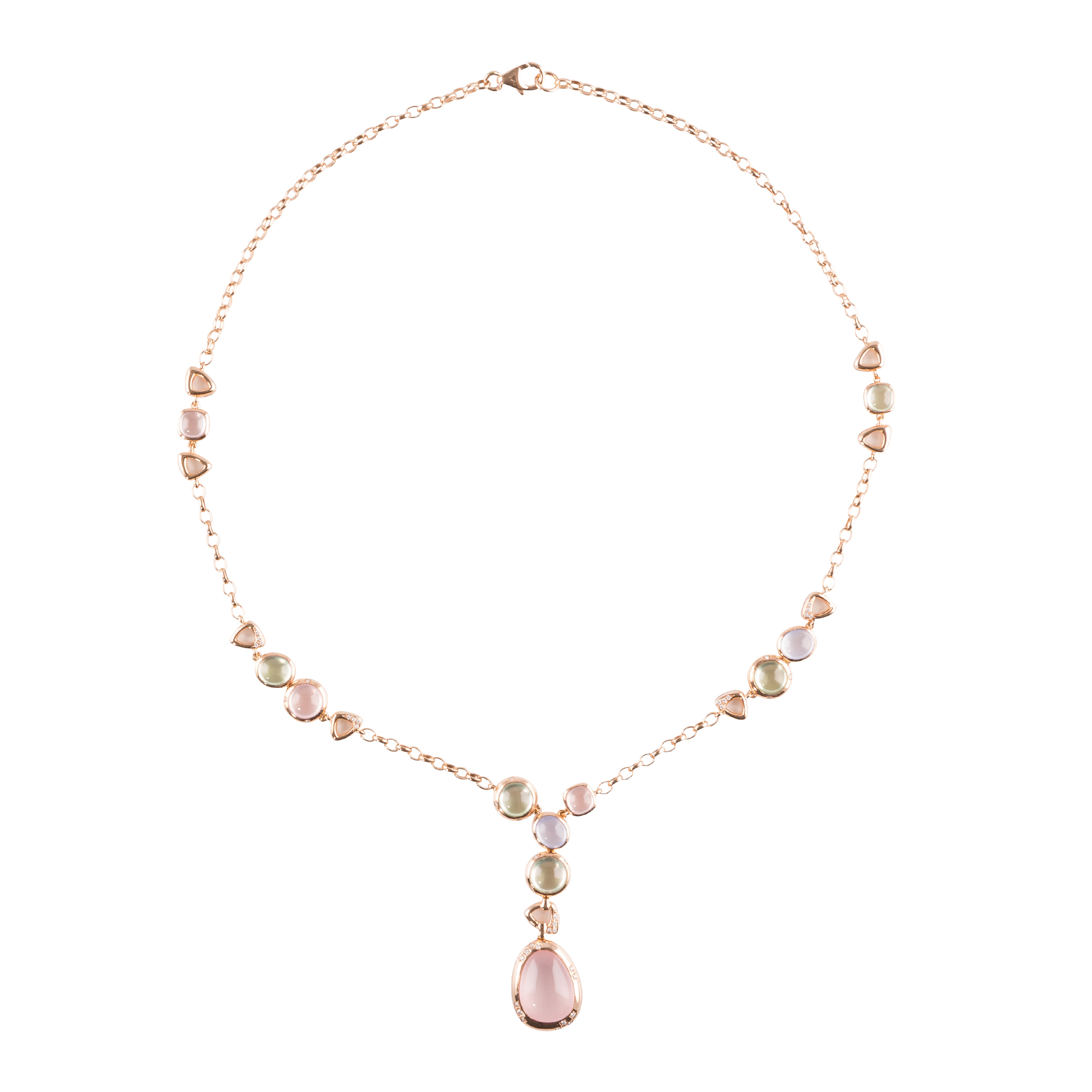 Artur Scholl 18krt. rosé goud collier met chalcedon, prehniet en rozenkwarts