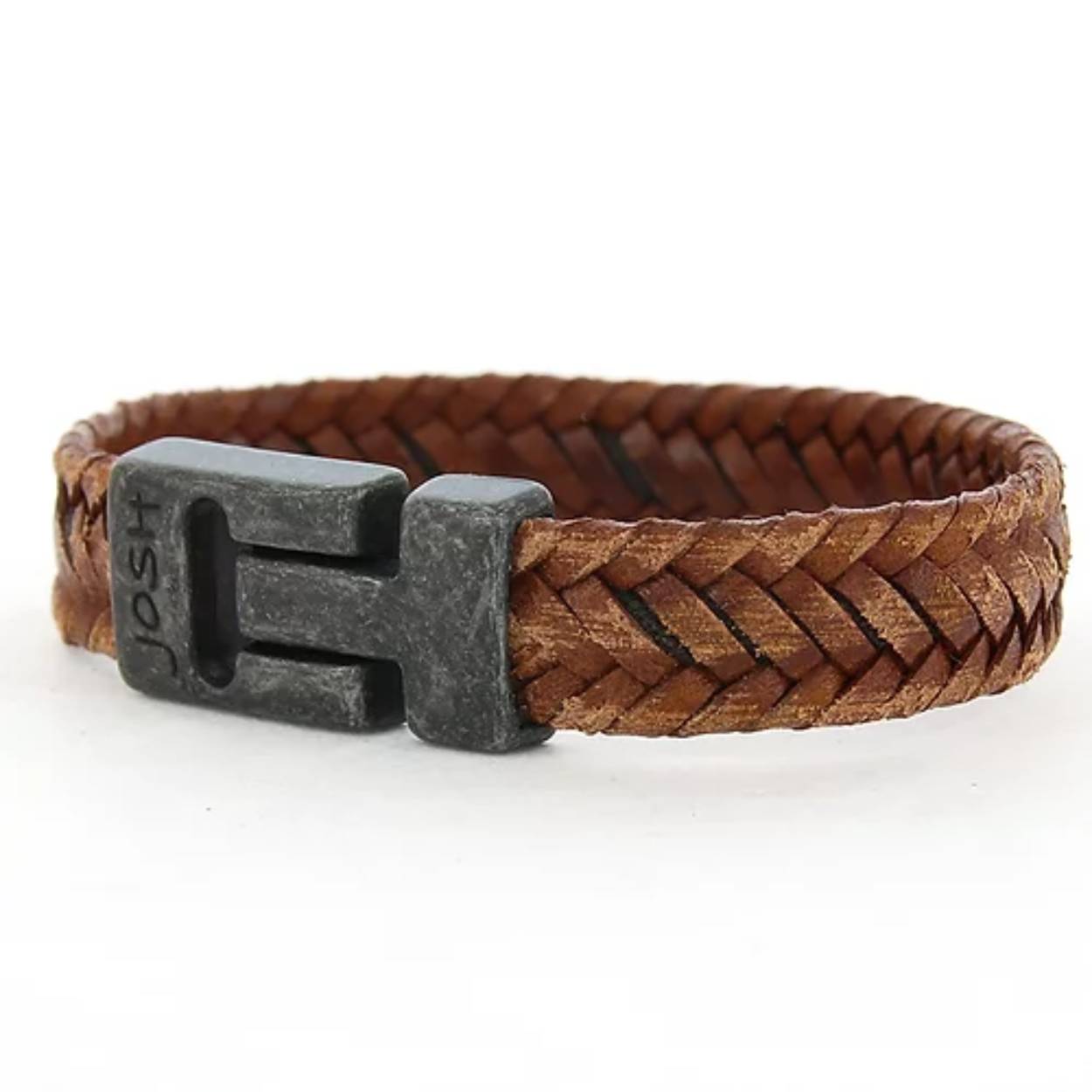Cognac gevlochten armband leer. 24952-BRA-vb/cognac.